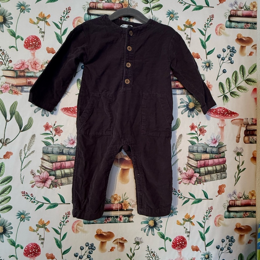 City Mouse 9-12 month corduroy jumpsuit unisex  easy access snap legs
